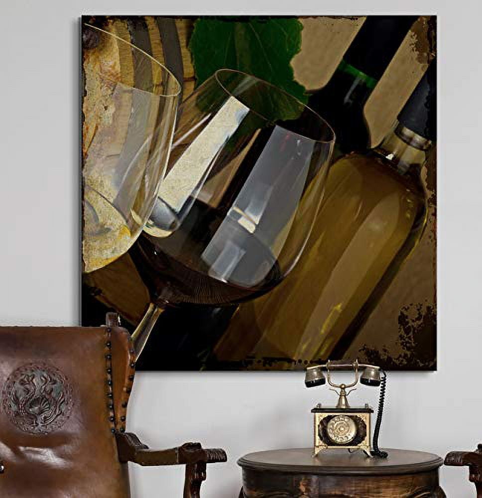 wall26 Square Canvas Wall Art Rustic Style Glass of Wine with Wine  Bottle and Grapes Giclee Print Gallery Wrap Modern Home Art Ready to Hang  12x12 inches