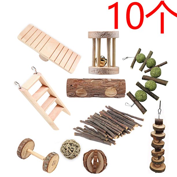 Chew Toys 10 Pack Natural Wooden Squirrels Gerbils, Bunnies Rodents Exercise and Chew Teeth Care
