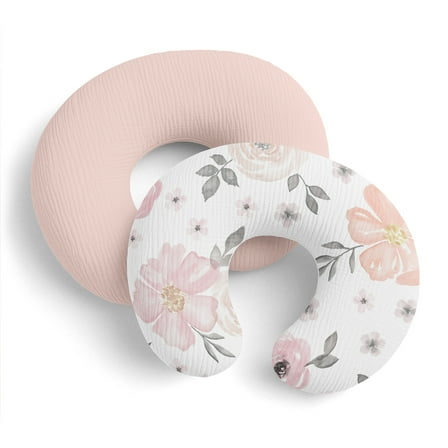 Sweet Jojo Designs Watercolor Floral Pink and Grey Girl 2 Pack Muslin 100% Cotton Nursing Pillow Covers