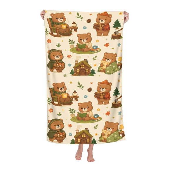 Forest Log Cabin Warm Haven Bear Soft Bath Towels Absorbent Bathroom Towel for Beach Hotel Gym Spa Shower