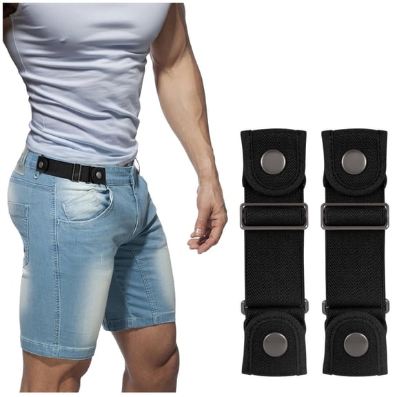 DUHKP No Buckle Belt for Men Women Black, Elastic Invisible Stretch Belt Without Buckle, Adjustable Snap Closure Waist Belt for Jeans, Breathable Lightweight, One Size
