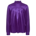 thumbnail image 3 of Hansber Kids Boys Worship Liturgical Praise Dance Tops Long Sleeve Church Party Shirts Performance Pullover Satin Blouse Purple 6, 3 of 6