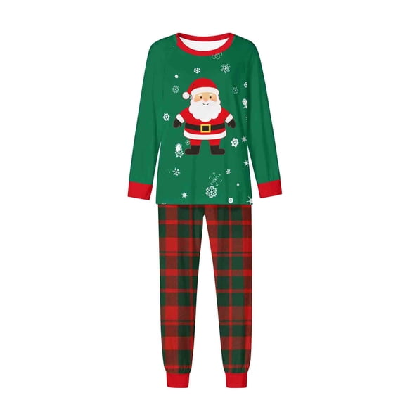 successthop Matching Christmas Pajamas Couples Santa Long Sleeve Crewneck Pullover Top and Pant Nightwear with Pockets