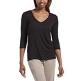 thumbnail image 2 of HUE Womens 3/4 Sleeve V-Neck Sleep Tee Large Black, 2 of 3