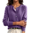 thumbnail image 2 of Huankd Women's Cardigan Sweater Long Sleeve Crewneck Basic Classic Casual Button Down Knit Soft Lightweight Top Purple 2XL, 2 of 6