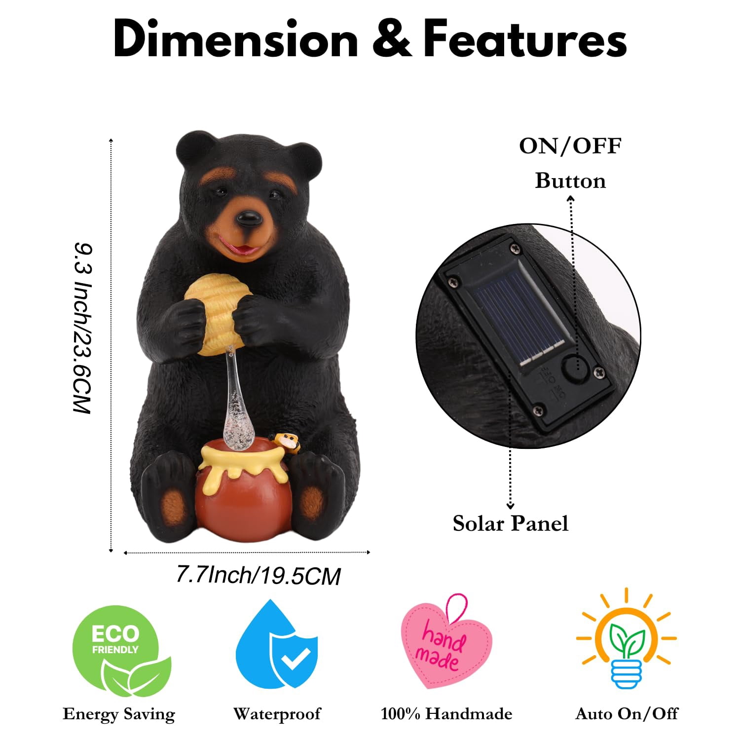 Black Bear Decor, Bear Statue, Solar Garden Statue for Outside, Solar Garden Yard Patio Decor, Outdoor Statue for Garden, Outdoor Decor for Patio, Garden Decoration, Gardening Gifts for Women