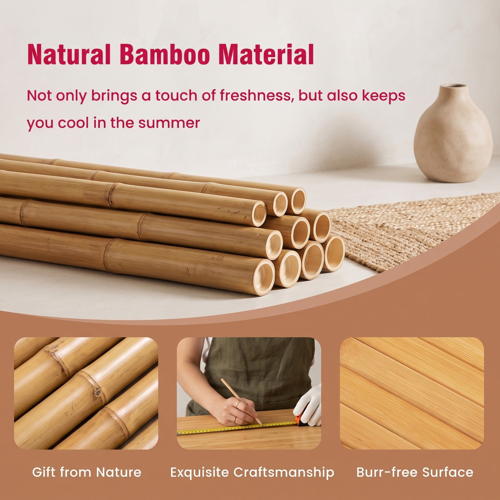 ALPULON 5 x 8 Feet Bamboo Floor Mat, Roll-Up Bamboo Area Rug with Anti-Slip Backing for Living Room Bedroom Entryway Hallway, Natural