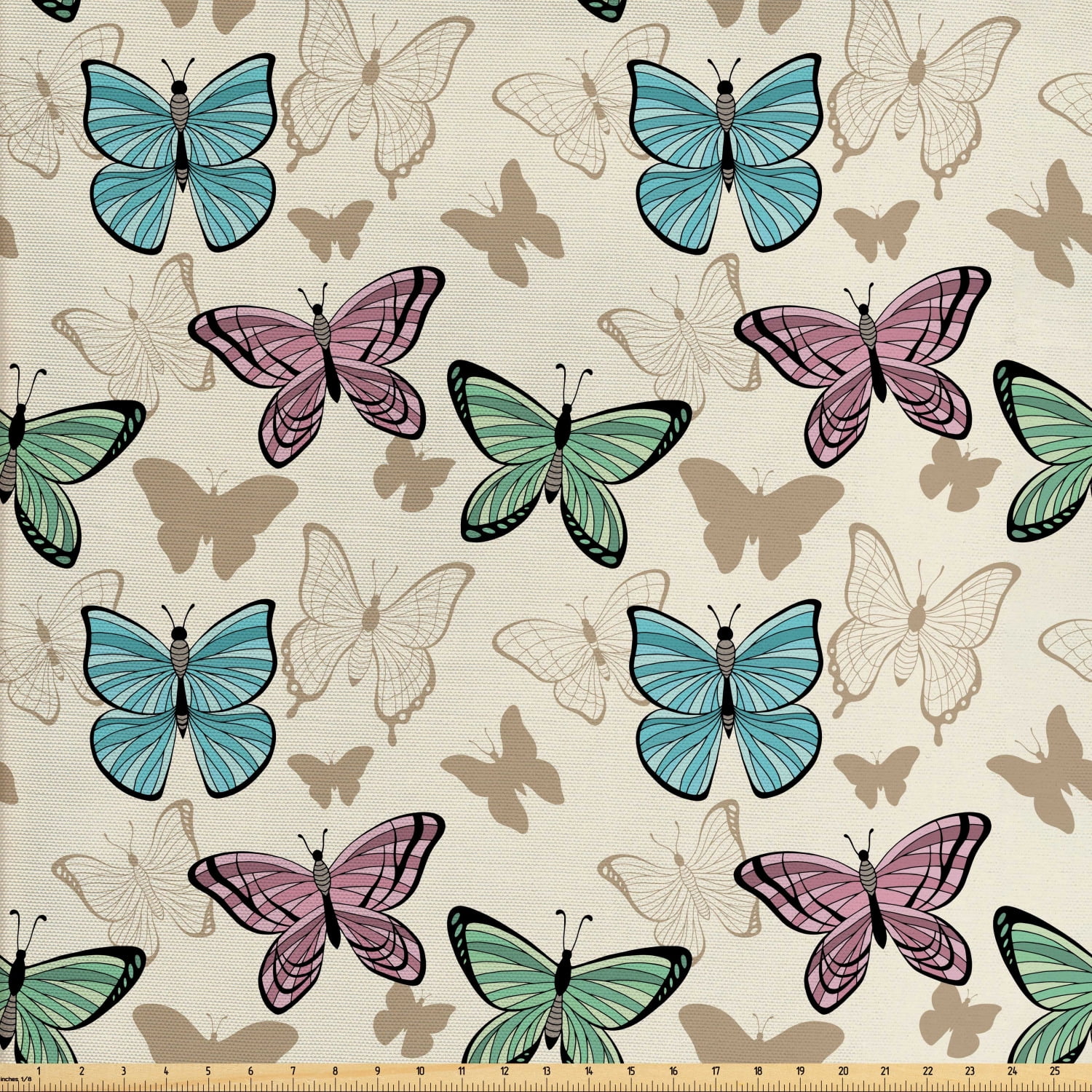 Blue and Pink Fabric by The Yard, Butterfly Pattern with Colorful and