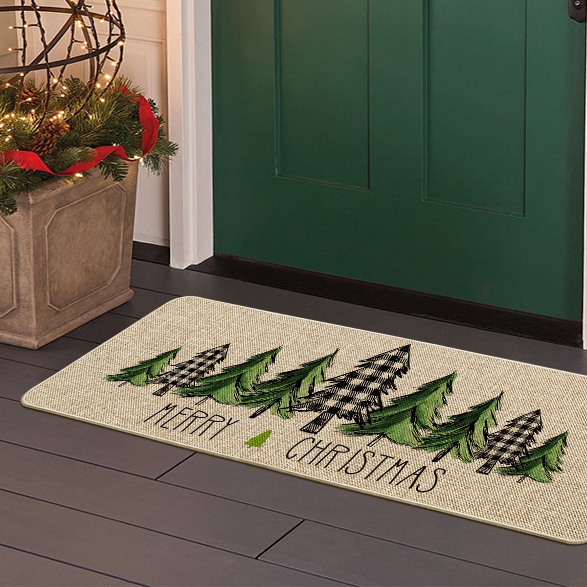 Sm:)e Merry Christmas Trees Christmas Decorative Doormat, Seasonal Winter Christmas Holiday Low-Profile Floor Mat Switch Mat for Indoor Outdoor 17 x 47 Inch