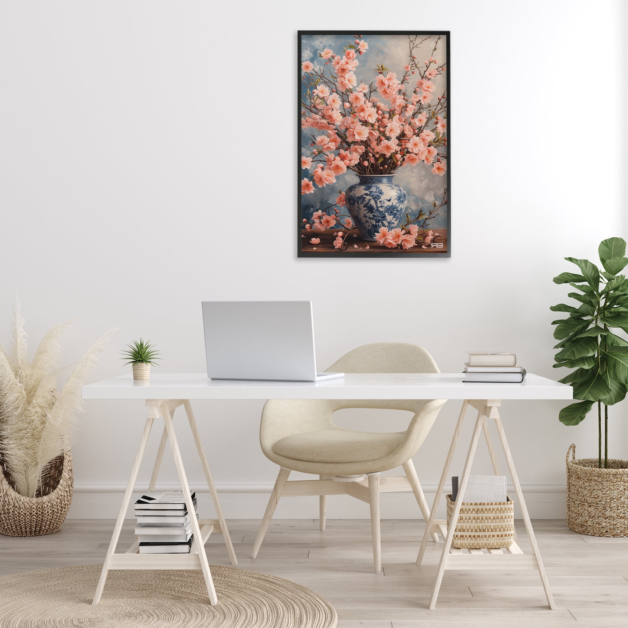 Stupell Industries Detailed Cherry Blossom Vase Botanical & Floral Painting Black Framed Art Print Wall Art, 20 x 30