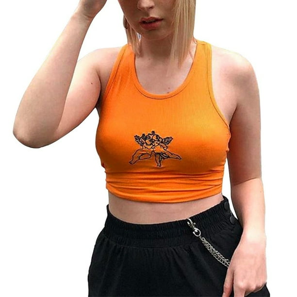 Women Angel Embroidery Tank Top Vest Top Ladies Summer Fashion