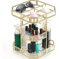 thumbnail image 3 of 360 Rotating Makeup Organizer Spinning Cosmetic Makeup Swivel Antique Storage Box Mirror Glass Beauty Display, Gold Spin Large Capacity Vanity Organizer,Great for Countertop and Bathroom, 3 of 7