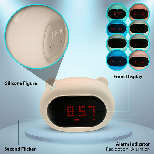 Despertador de luz nocturna con luz LED - Color, intensidad de luz, melodías y sonido ajustables - Material resistente y suave - Caras y sonidos divertidos - Niños Fokelyi HY-1740