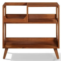 Maklaine Contemporary Wood Medium Record Storage Console Walnut