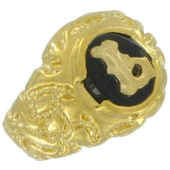 Ring Mens Gold Tone Black Onyx L Initial Signet Sz 13