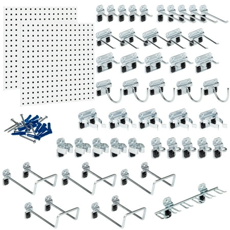 Triton Products® LB1-Kit (2) 24 In. W x 24 In. H x 9/16 In. D White Epoxy 18-Gauge Steel Square Hole Pegboards with 46 pc. LocHook Assortment