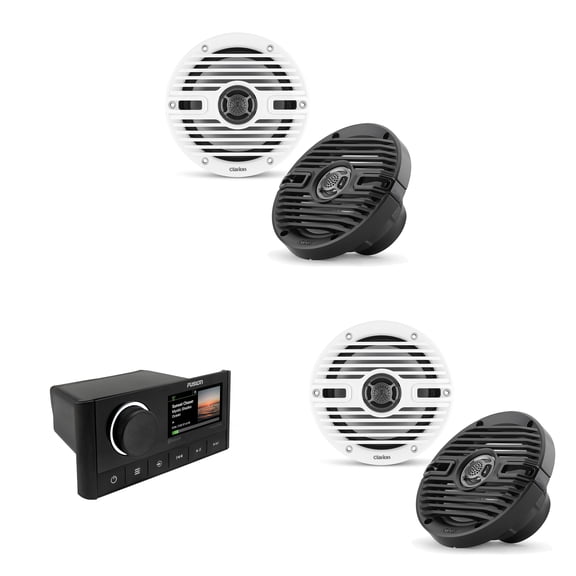 Fusion MS-RA670 Apollo Source Unit w/ ( 2 Pair ) Clarion CMS-651-CWB 6.5-inch Coaxial Marine Speakers ( Includes White & Black Classic Grilles )