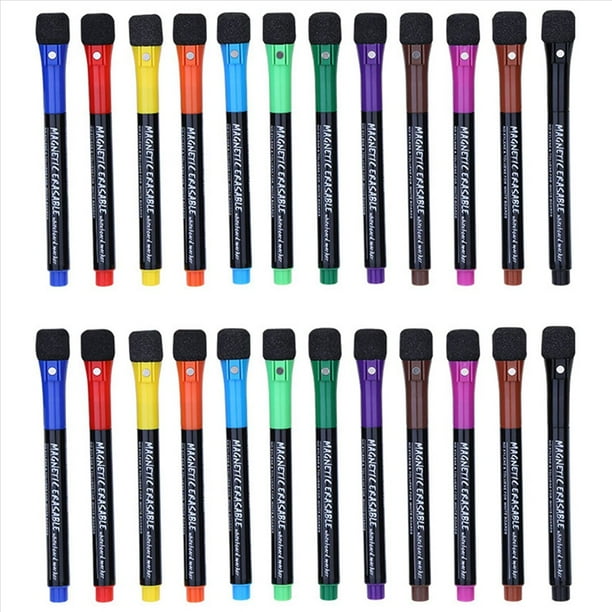 2X Rotuladores de Pizarra de 12 Colores Marcador de Borrado En Seco con Tapa de Borrador, Rotuladores de Borrado En Seco Punta Fina, para Niños Oficina Escuela
