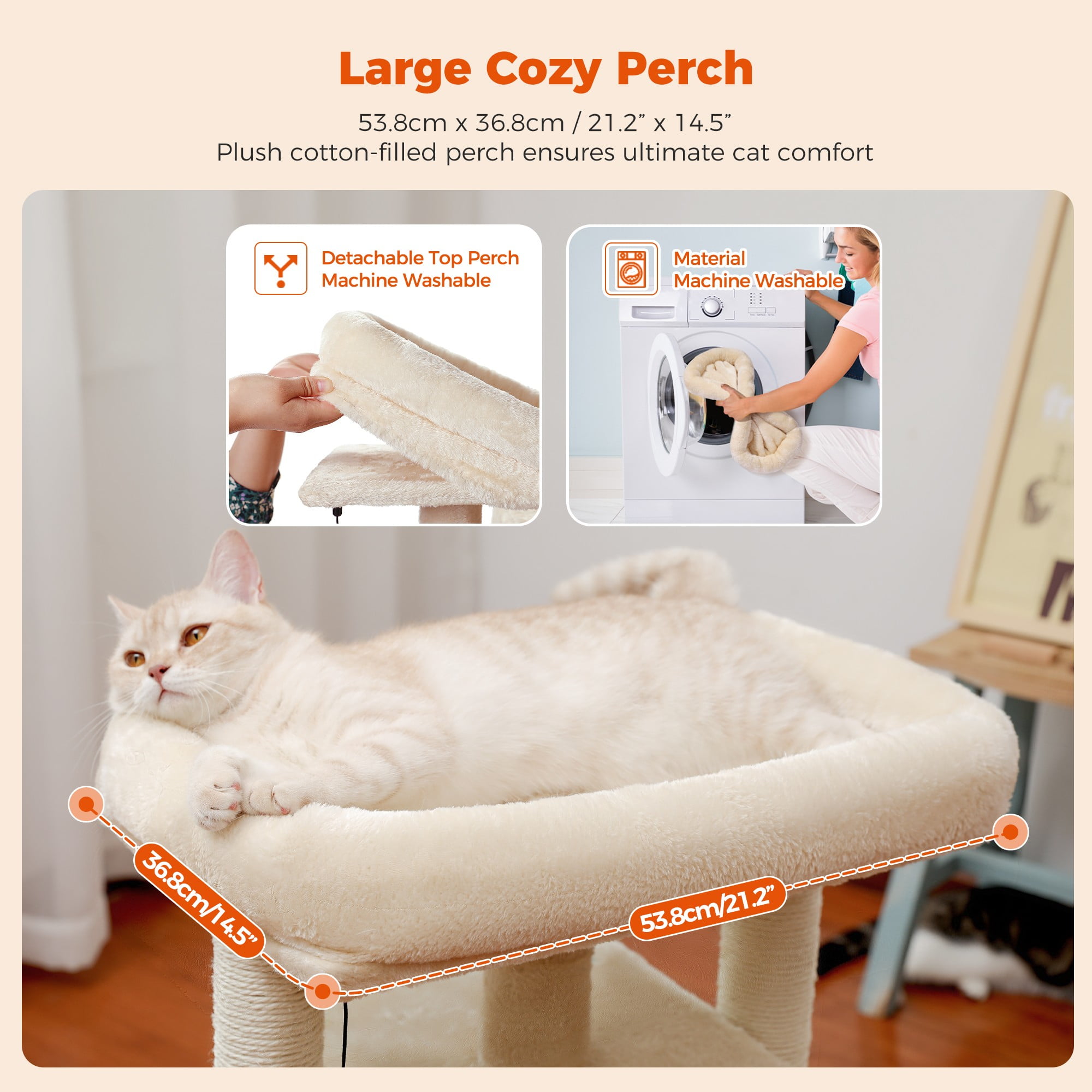 Kadyn 28" Multi-Level Cat Tree Tower Cat Condo with Scratching Posts, Jump Platform Top Perch and Dangling Ball, Beige