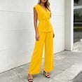 thumbnail image 6 of VBVC Women's Wrap V-Neck 2 Piece Pants Set, Ladies' Tie Waist Top and Wide Leg Trousers Outfit, Casual Sleeveless Workwear For Women,Yellow,S-2XL, 6 of 8