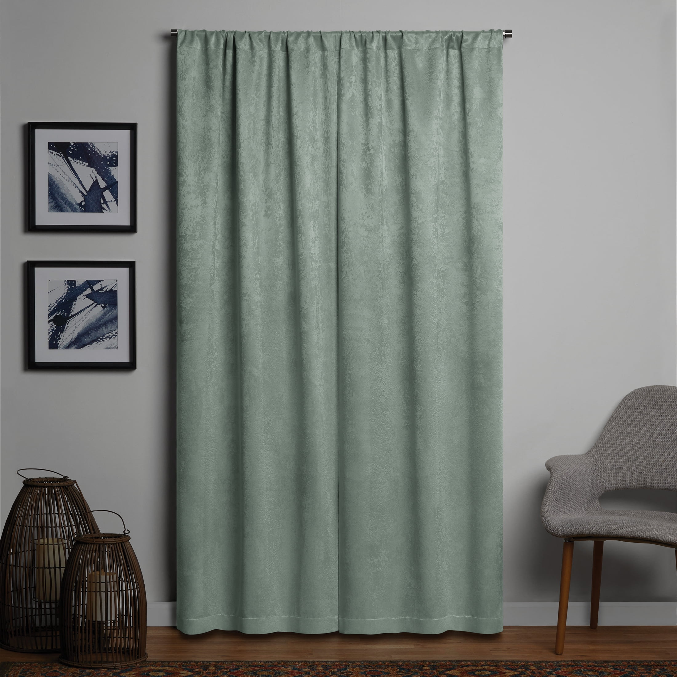 Mainstays Shimmer Rod Pocket 99% Blackout Curtains, Set of 2, Green, 37" W x 84" L