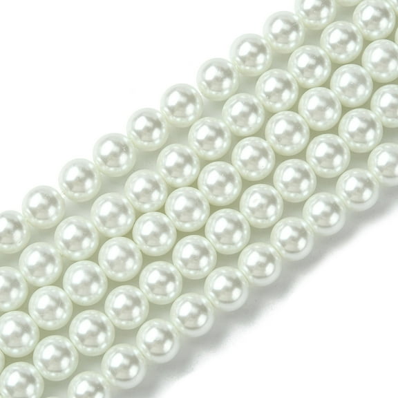 1Strand Eco-Friendly Dyed Glass Pearl Round Bead Strands Cotton Cord Threaded White 8mm Hole: 0.7~1.1mm 52pcs/strand 15 inch