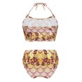 thumbnail image 2 of TiaoBug Girls 2 Pcs Mermaid Bikini Sets Shiny Halter Ruffles Crop Top with Triangle Brief Bathing Suit Tankini Light Brown A 130, 2 of 5