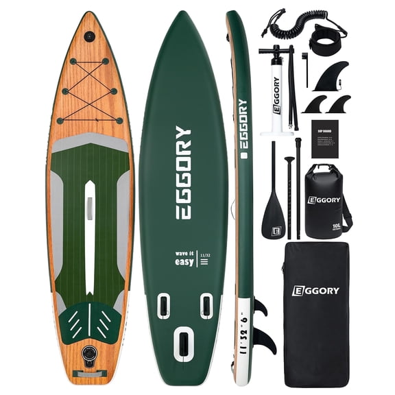 EGGORY 11 ft Inflatable Stand Up Paddle Boards Inflatable Paddle Boards with SUP Accessories Wide Stable Design Anti-Slip EVA Deck for Youth & Adults
