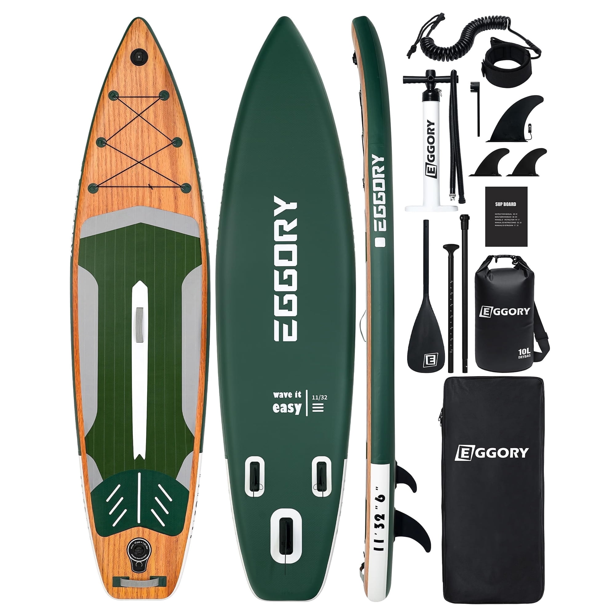 EGGORY 11 ft Inflatable Stand Up Paddle Boards Inflatable Paddle Boards with SUP Accessories Wide Stable Design Anti-Slip EVA Deck for Youth & Adults