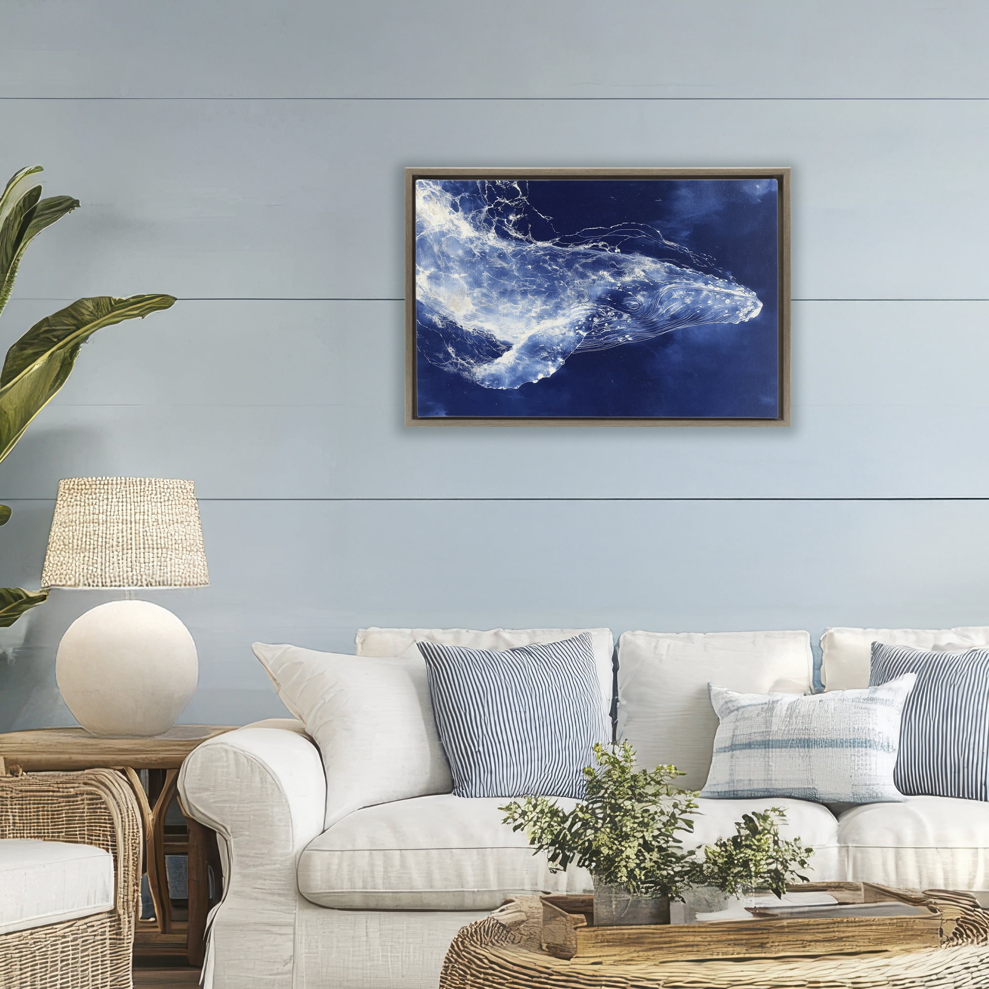 Stupell Industries Whale in Motion Brown Framed Floater Canvas Wall Art, design by Chromatic Storm Studio