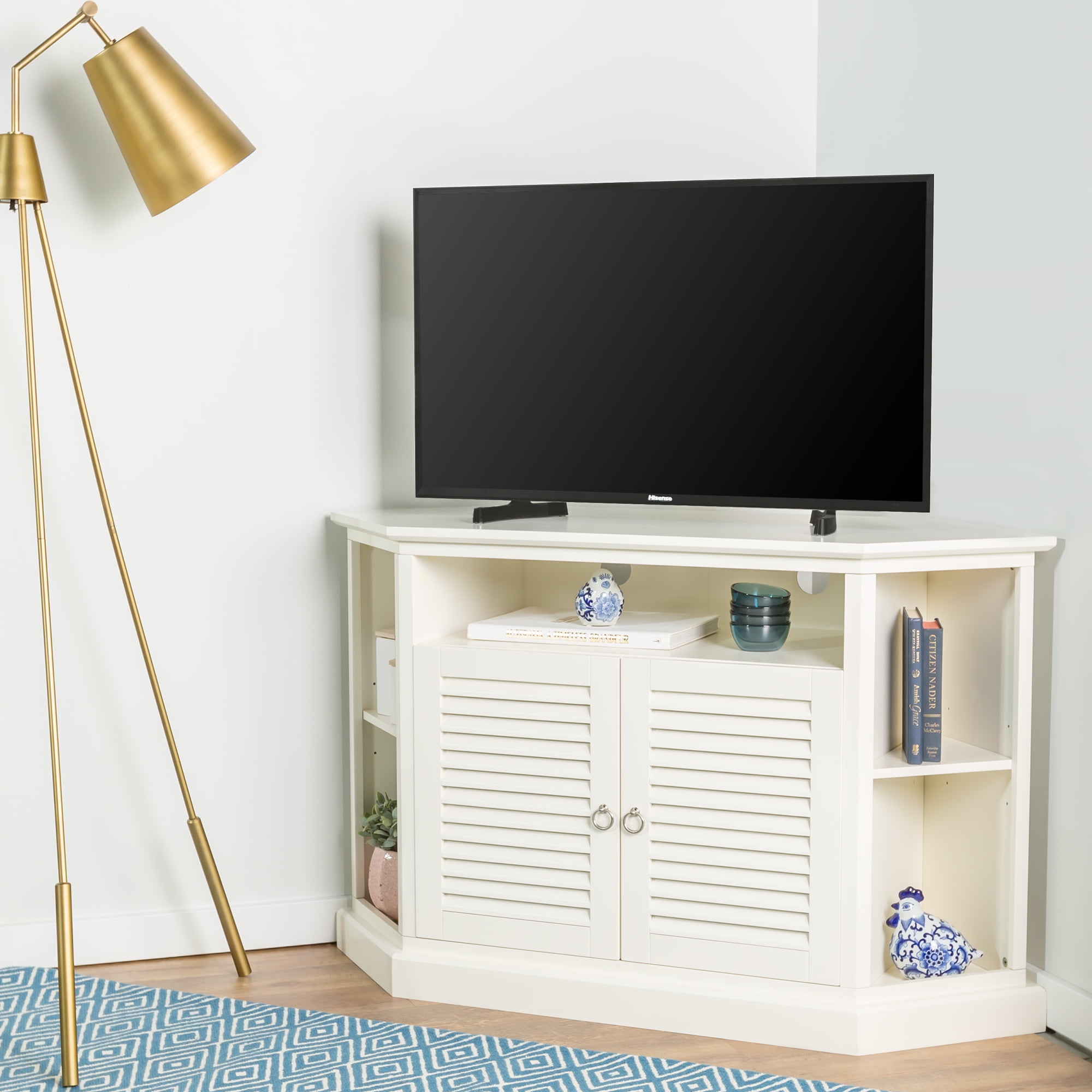 Newport White Louvered Door Corner TV Stand by Birch Harbor Walmart