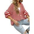 thumbnail image 2 of Womens Striped Sweater Coat Casual Long Sleeve Open Front Button Down Loose Knit Cardigan Fall Red S, 2 of 8
