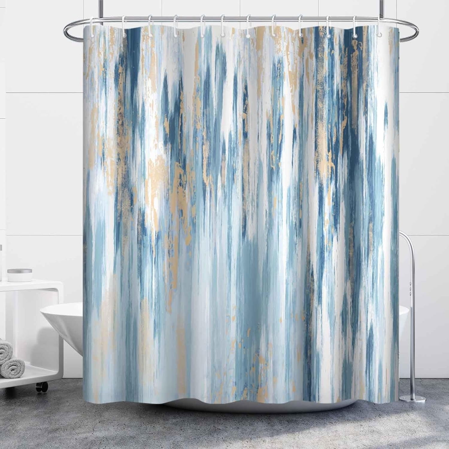 Yellow Shower Curtain for Bathroom Abstract Yellow Gray Watercolor Shower Curtain Set with Hooks Contemporary Oil Panting Fabric Waterproof Shower Curtains 72x72inches
