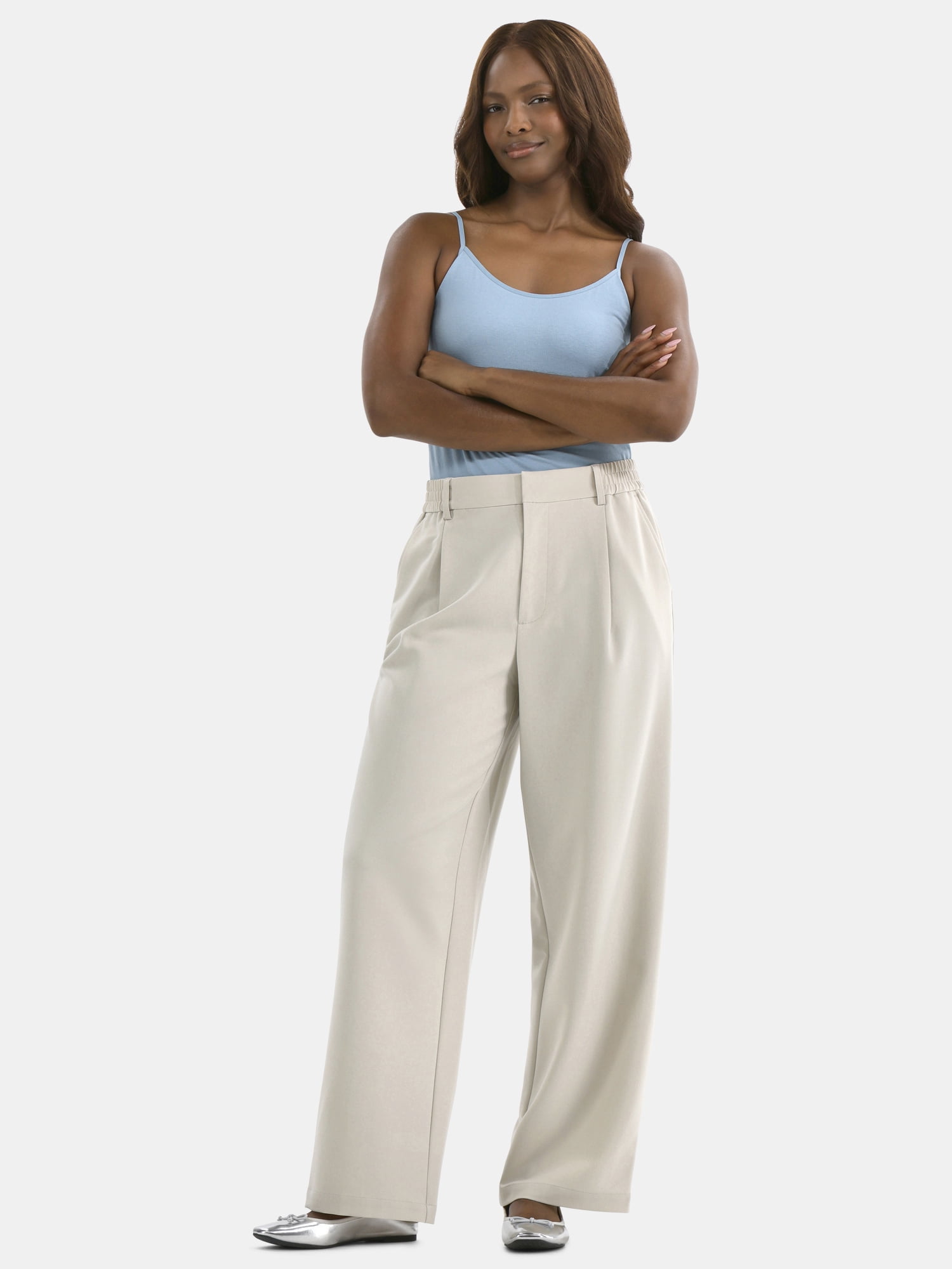 Time and Tru Women's Slouchy Tailored Pants, 30" Inseam, Sizes 0-18