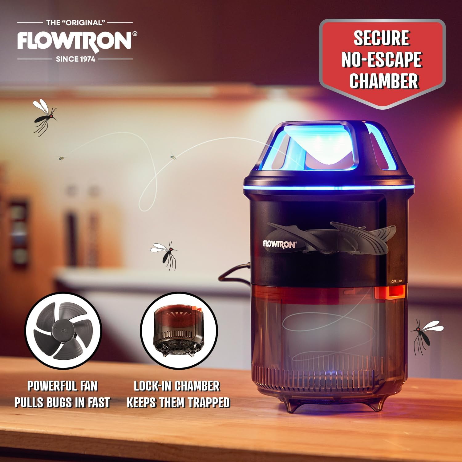 Flowtron Indoor Bug Trap with UV Light and Fan, USB-C Powered Mosquito Catcher, 860 sq ft Coverage