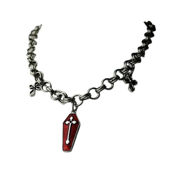 Fogun Vintage Coffin Pendant Necklace Punk Clavicle Chain Necklace Unique Gothic Choker Fashion Jewelry for Women Men