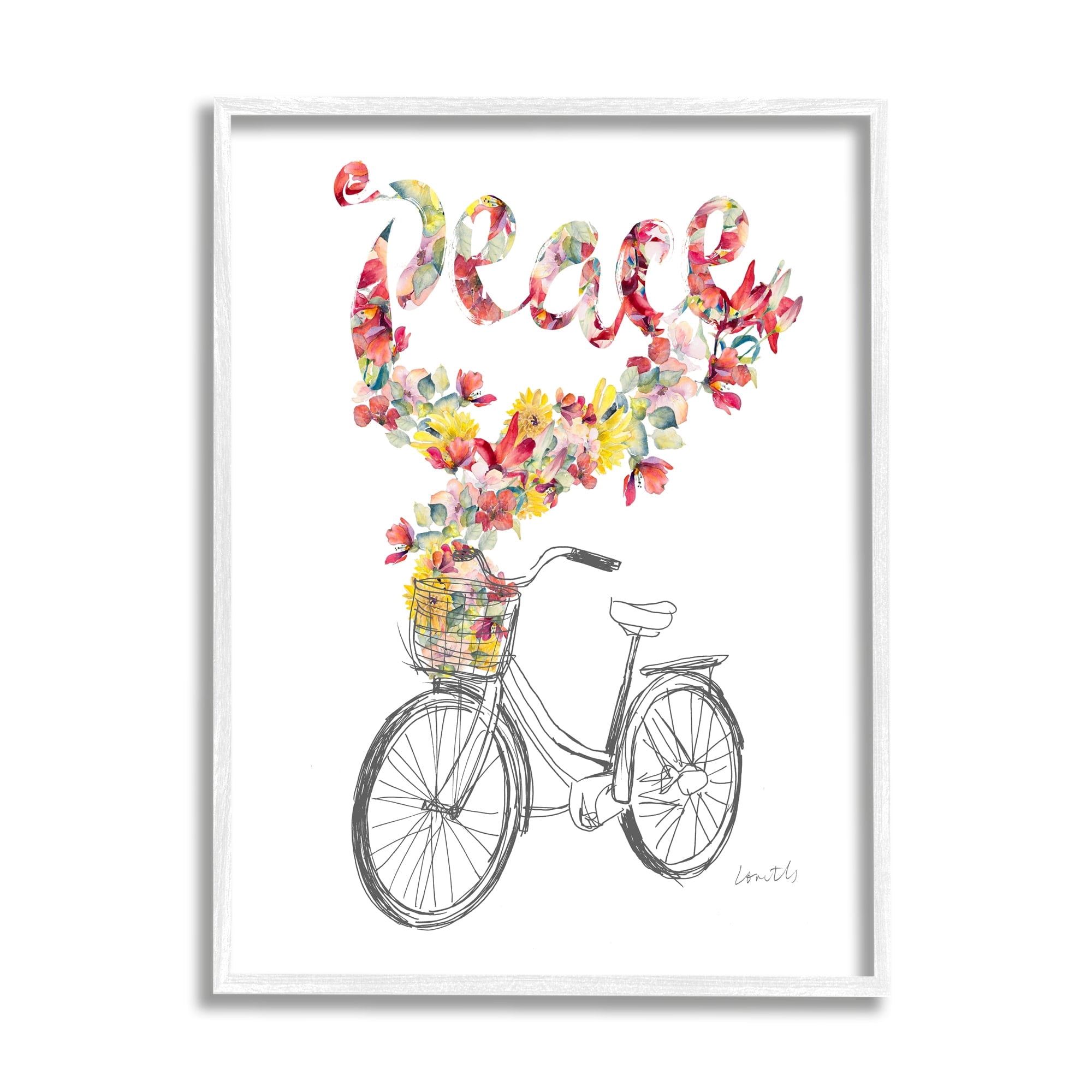 Stupell Industries Peace Phrase Quaint Floral Bouquet Bicycle Basket Framed Wall Art, 11 x 14, Design by Lanie Loreth
