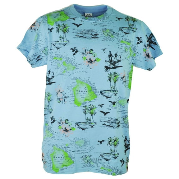 Western Isles of Hawaiian Islands Map Light Blue Graphic Tshirt Mens Tee XLarge