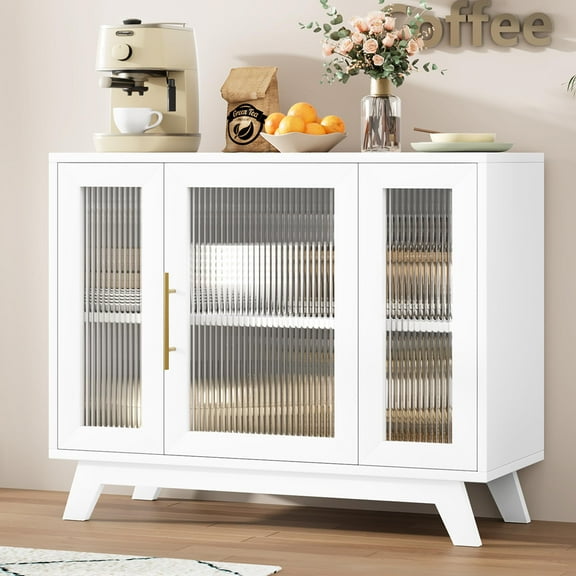 Danolapsi Sideboard Buffet Cabinet with Fluted Glass Door,Accent Coffee Bar Cabinet,36" Modern Accent Storage Cabinet with 2-Tier Storage,Kitchen Cabinet for Kitchen Dining Living Room