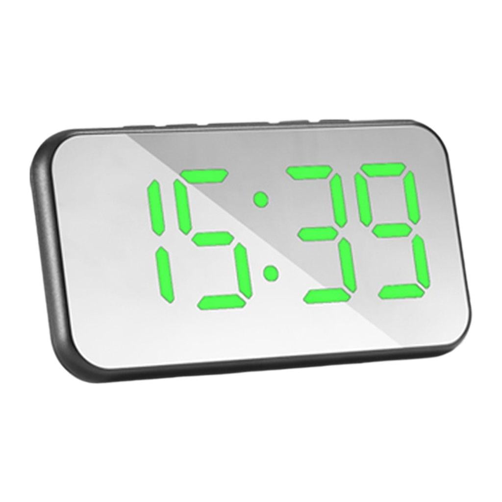 Digital LED and Mirror Desk Clock Display with USB Brightness Modern  Electronic Clock for Bedroom Home Living Room Office Green