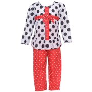 Little Girls Black White Red Dot Bow Package 2 Pc Pajama Set 3T