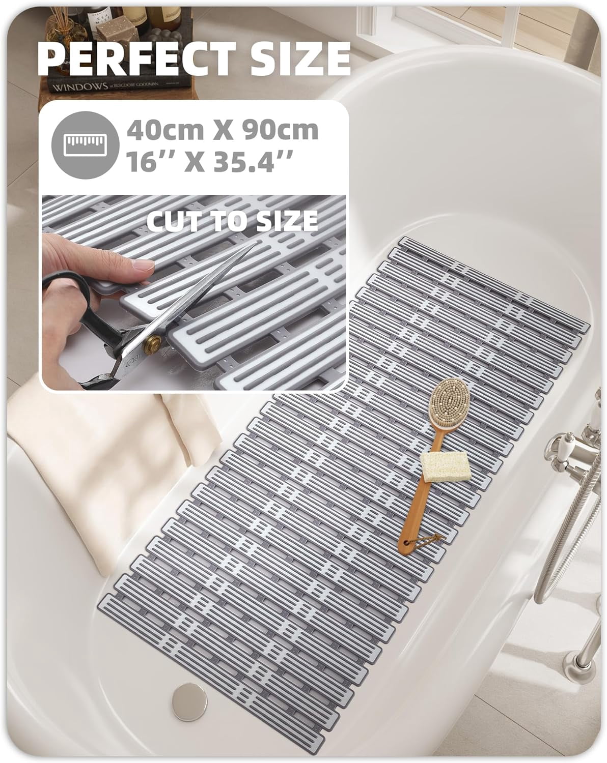 Shower Mat 16"x27", Extra Long Bathtub Mat Non Slip with Suction Cups, Bath Matts for Shower Floor/Inside Shower, Quick Dry, Easy Clean