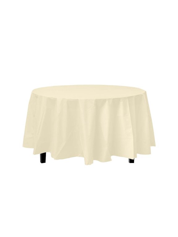 Ivory Decorations | Round Ivory Table Cloth | Round Plastic Table Cover - Ivory - 84in. - 1 Piece (fdp91011)