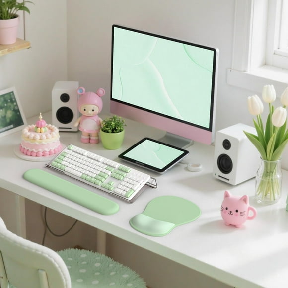 Juego de reposamuñecas ergonómico para teclado y ratón iCasso, color verde