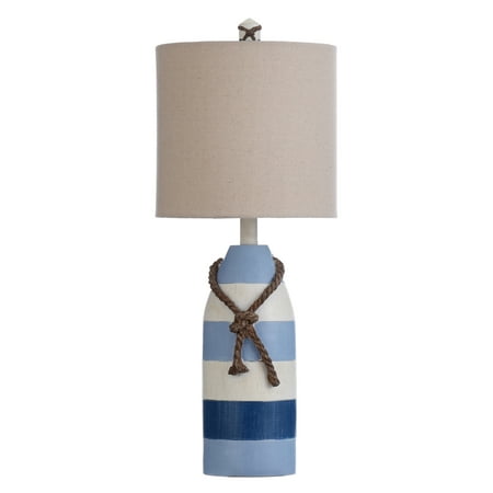 Table Lamp - Blue Stripe Finish - White Hardback Fabric Shade