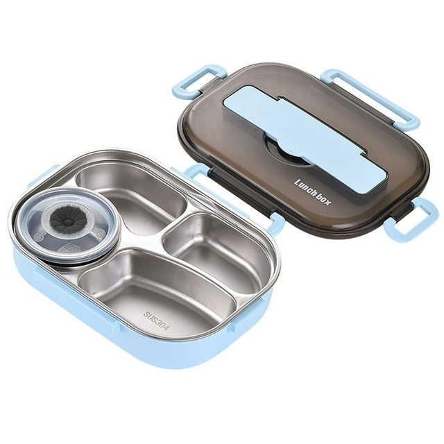 Stainless Steel Bento Lunch Box Thermal Insulation Bento 4 Grids with Soup Bowl Lunch Box Tableware Set Portable Lunch Box Student Lunch Box Bento Lunch Box Stainless Steel