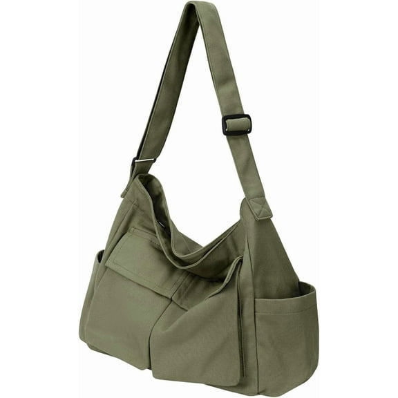 Kwuty Canvas Messenger Bag Hobo Shoulder Bag Crossbody Bag with Multiple Pockets Large Tote Bag Handbag for Women Men