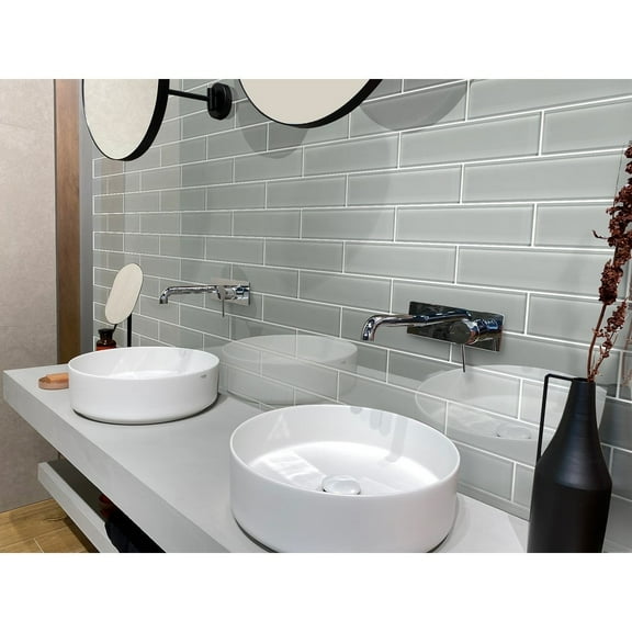 Apollo Tile   20 Pack 3-in x 12-in Mink Gray Rectangular Subway Glossy Finished Glass Mosaic Wall Tile (5 sq ft/case)