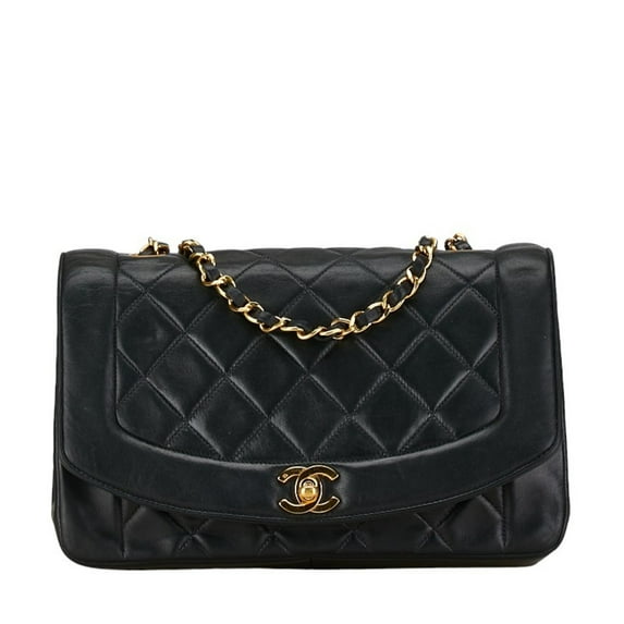 Pre-Owned CHANEL Matelasse 25 Diana Chain Shoulder Bag Black Lambskin Women's (Good)