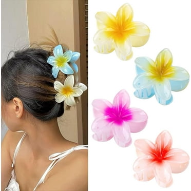 Flower Hair Claw Clips Large Claw Clips for Thick Hair Strong Hold Nonslip Hair Clips for Women Hawaiian Flower Claw Clips Hair Accessories for Women Girls Holiday Gifts (4PCS-A)